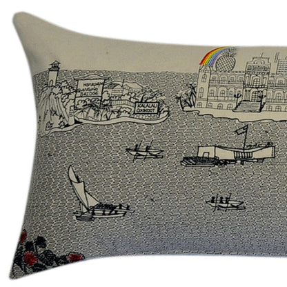 45" White Hawaii Daylight Skyline Lumbar Decorative Pillow