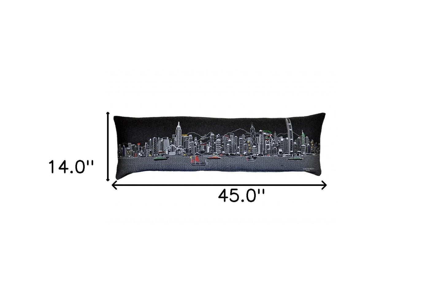 45" Black Hong Kong Nighttime Skyline Lumbar Decorative Pillow