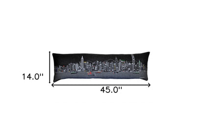 45" Black Hong Kong Nighttime Skyline Lumbar Decorative Pillow