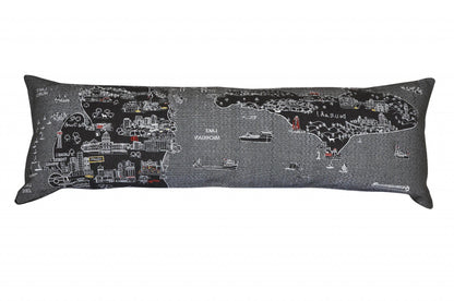 45" Black Michigan Nighttime Skyline Lumbar Decorative Pillow