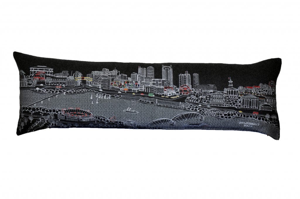 45" Black Nashville Nighttime Skyline Lumbar Decorative Pillow