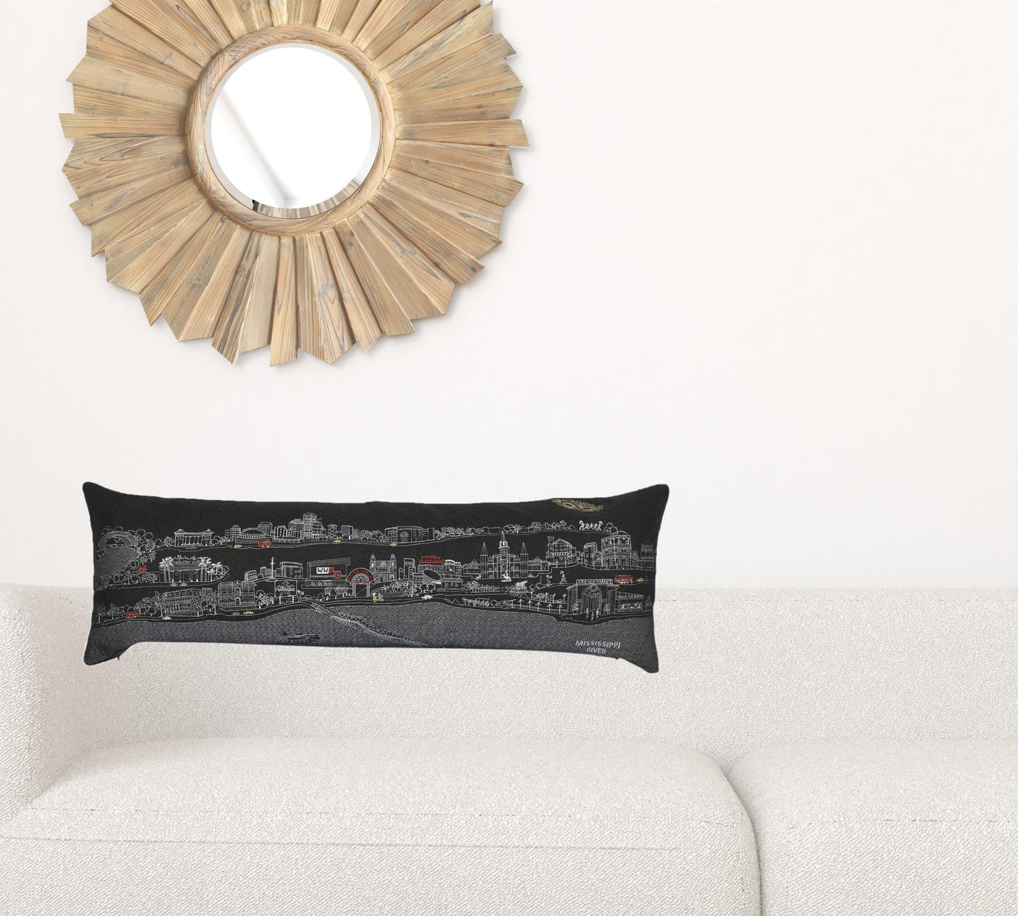 45" Black New Orleans Nighttime Skyline Lumbar Decorative Pillow