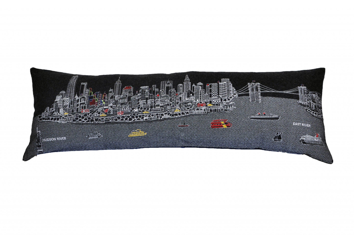 45" Black and White NYC Nighttime Skyline Lumbar Decorative Pillow