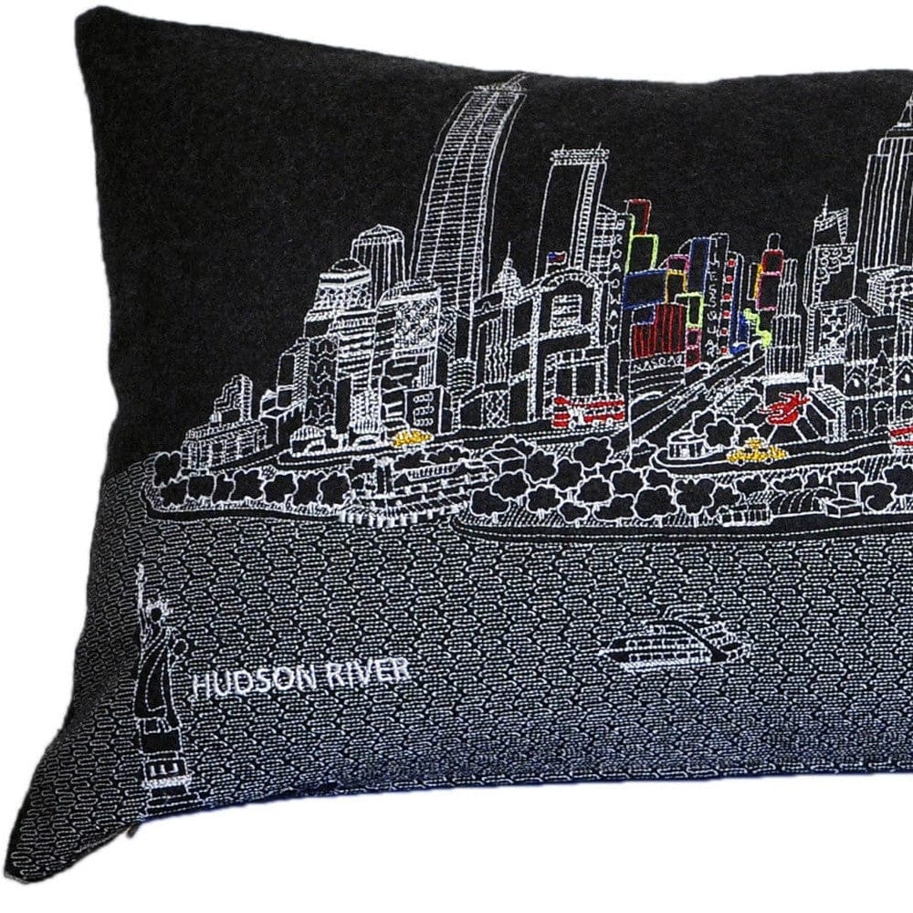 45" Black and White NYC Nighttime Skyline Lumbar Decorative Pillow