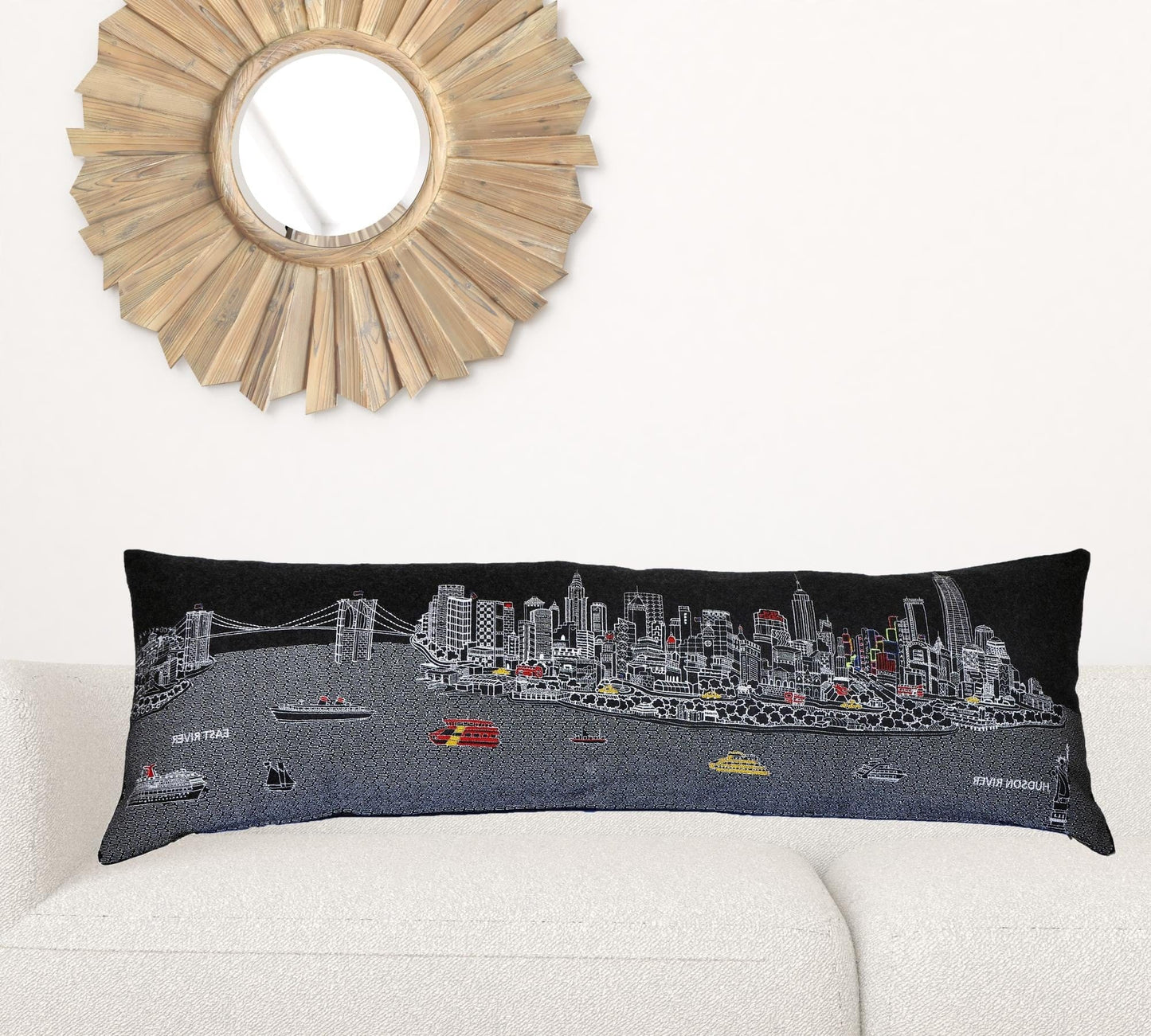 45" Black and White NYC Nighttime Skyline Lumbar Decorative Pillow