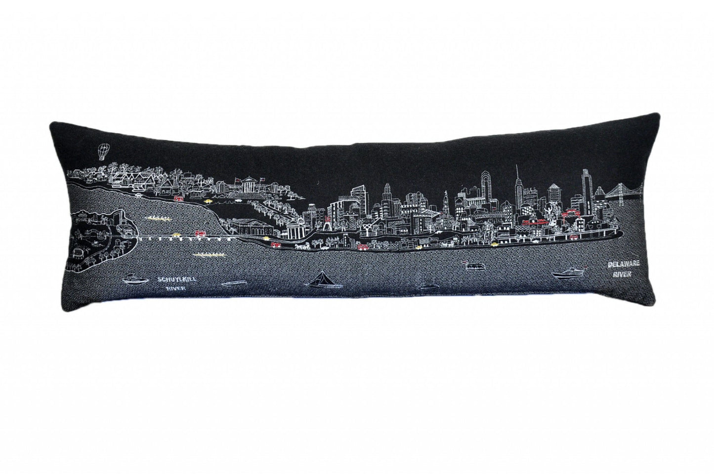 45" Black Philadelphia Nighttime Skyline Lumbar Decorative Pillow