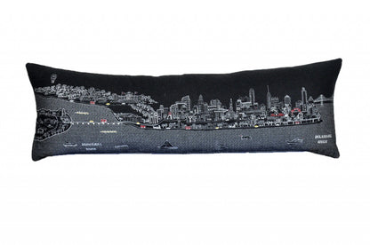 45" Black Philadelphia Nighttime Skyline Lumbar Decorative Pillow