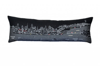 45" Black Philadelphia Nighttime Skyline Lumbar Decorative Pillow