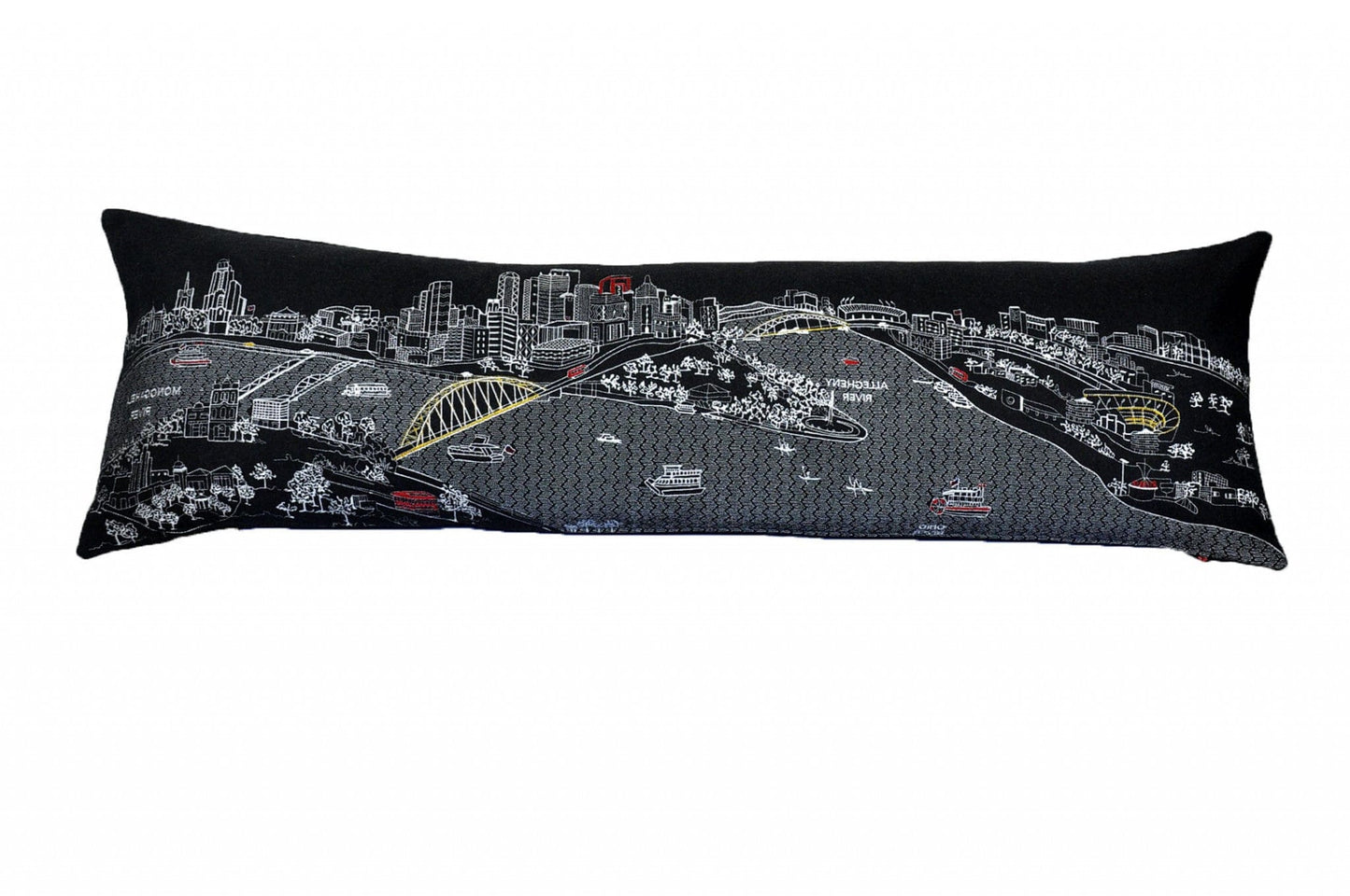 45" Black Pittsburgh Nighttime Skyline Lumbar Decorative Pillow
