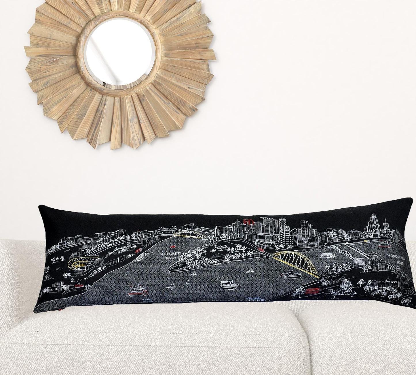 45" Black Pittsburgh Nighttime Skyline Lumbar Decorative Pillow