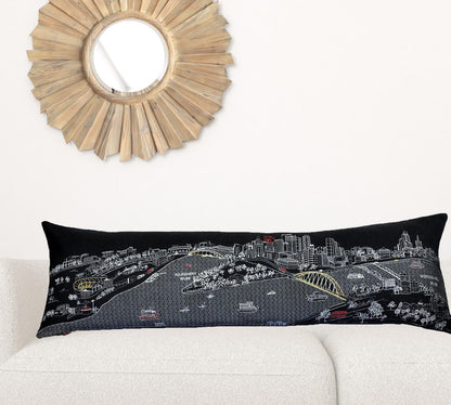 45" Black Pittsburgh Nighttime Skyline Lumbar Decorative Pillow