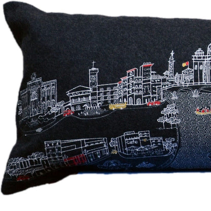 45" Black Rome Nighttime Skyline Lumbar Decorative Pillow