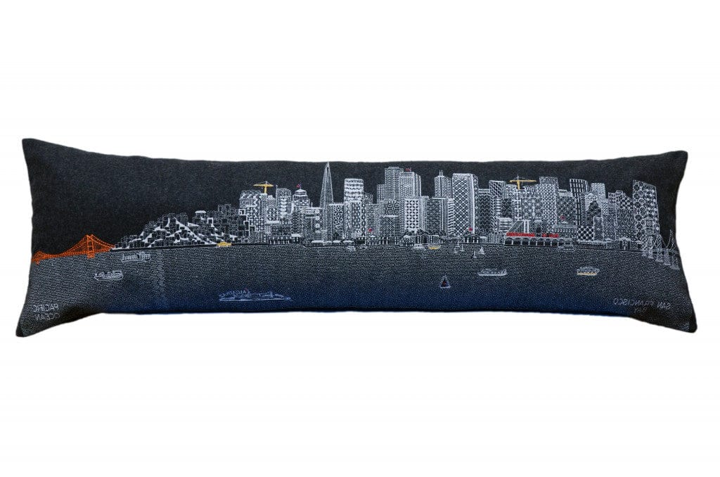 45" Black San Francisco Nighttime Skyline Lumbar Decorative Pillow