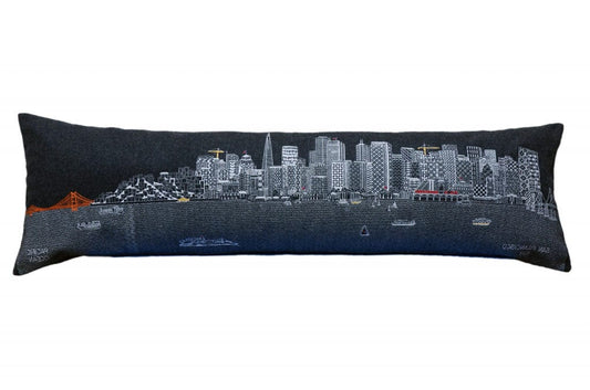 45" Black San Francisco Nighttime Skyline Lumbar Decorative Pillow