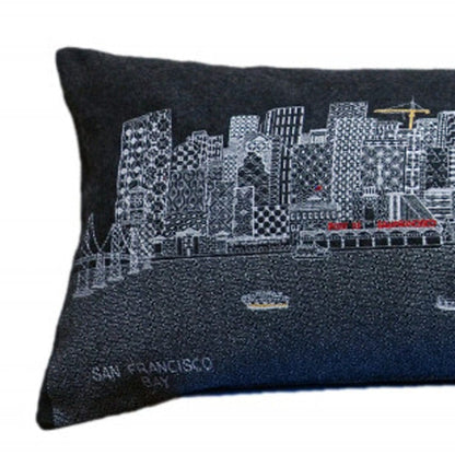 45" Black San Francisco Nighttime Skyline Lumbar Decorative Pillow