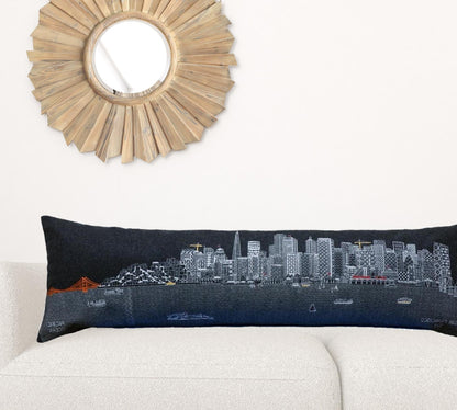 45" Black San Francisco Nighttime Skyline Lumbar Decorative Pillow