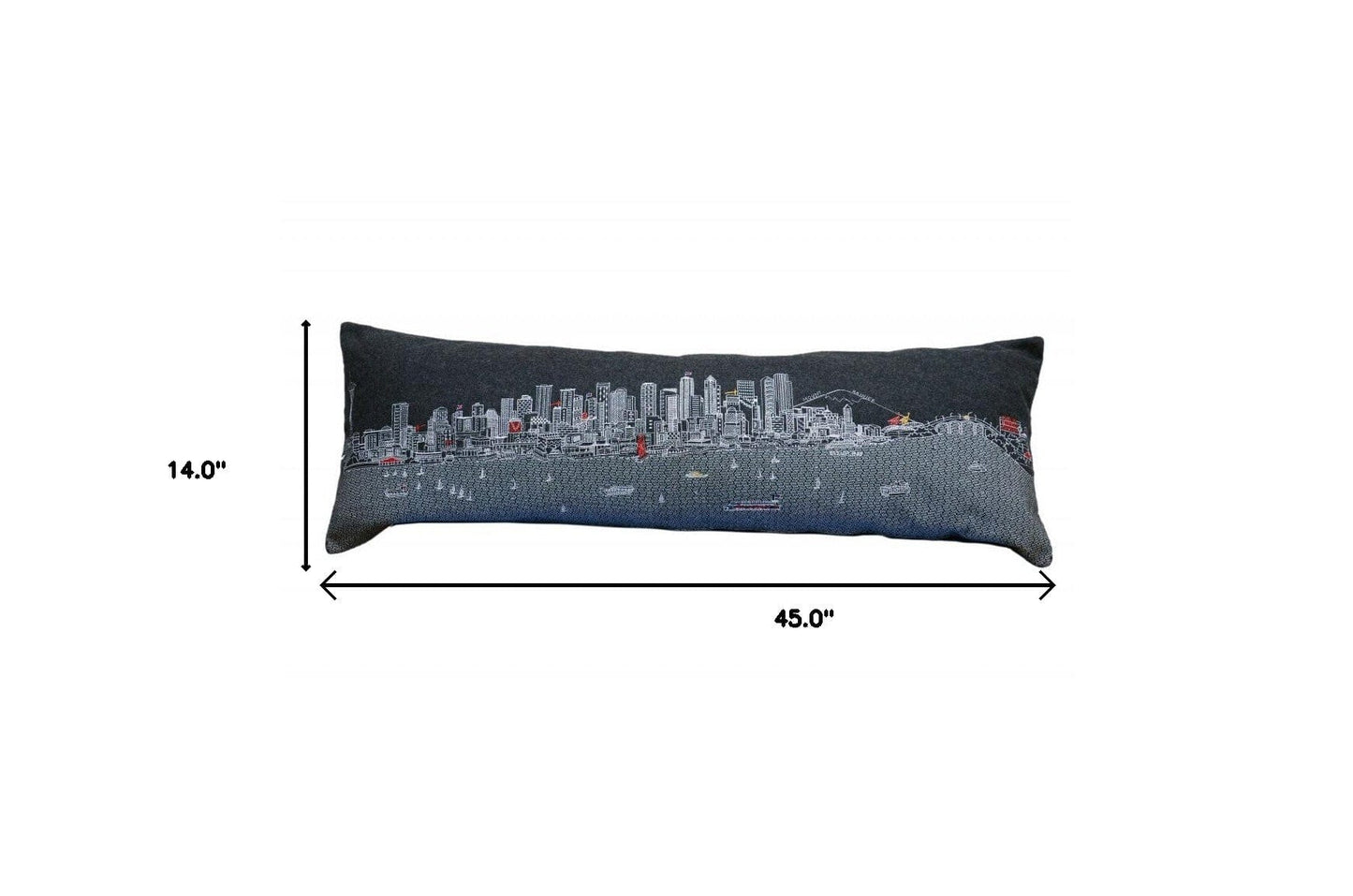 45" Black Seattle Nighttime Skyline Lumbar Decorative Pillow