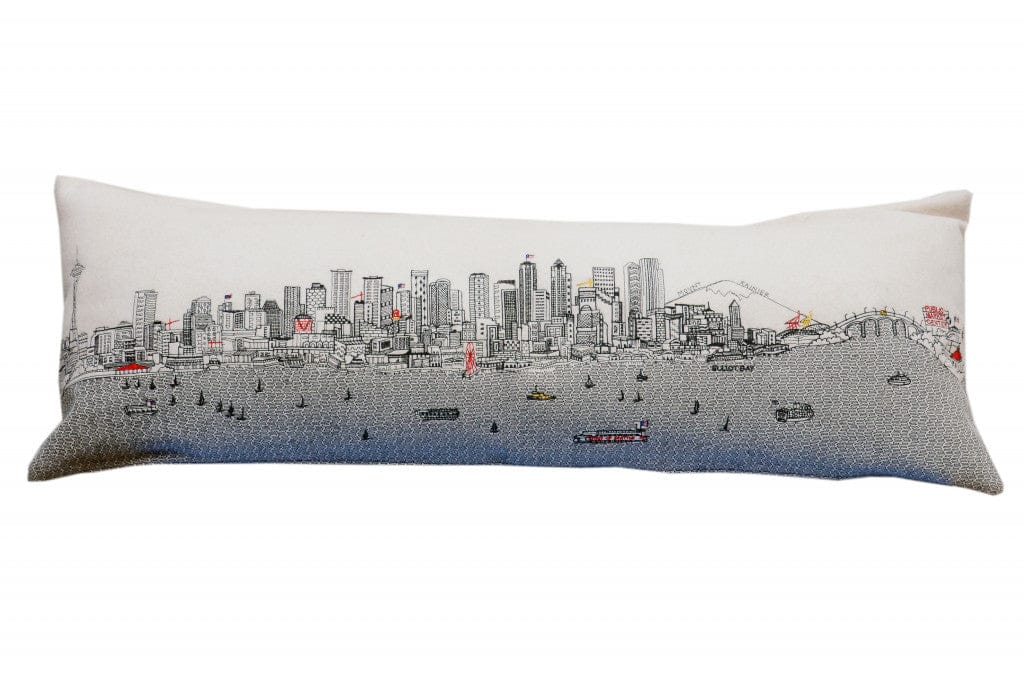 45" White Seattle Daylight Skyline Lumbar Decorative Pillow