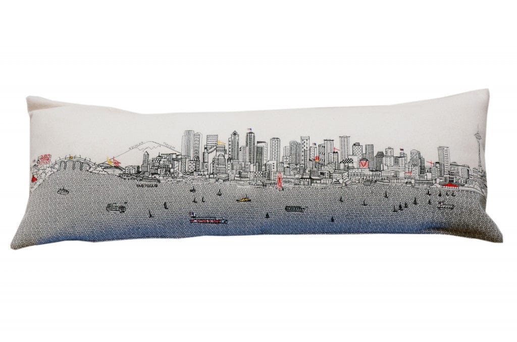 45" White Seattle Daylight Skyline Lumbar Decorative Pillow