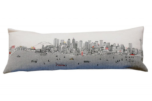 45" White Seattle Daylight Skyline Lumbar Decorative Pillow