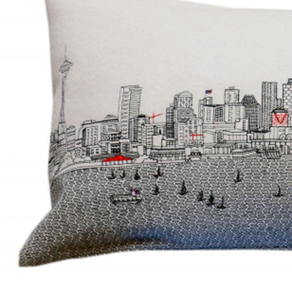 45" White Seattle Daylight Skyline Lumbar Decorative Pillow