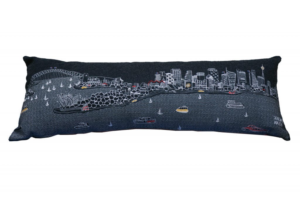 45" Black Sydney Nighttime Skyline Lumbar Decorative Pillow