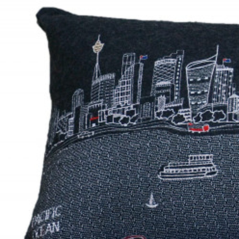 45" Black Sydney Nighttime Skyline Lumbar Decorative Pillow
