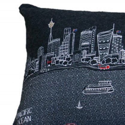 45" Black Sydney Nighttime Skyline Lumbar Decorative Pillow