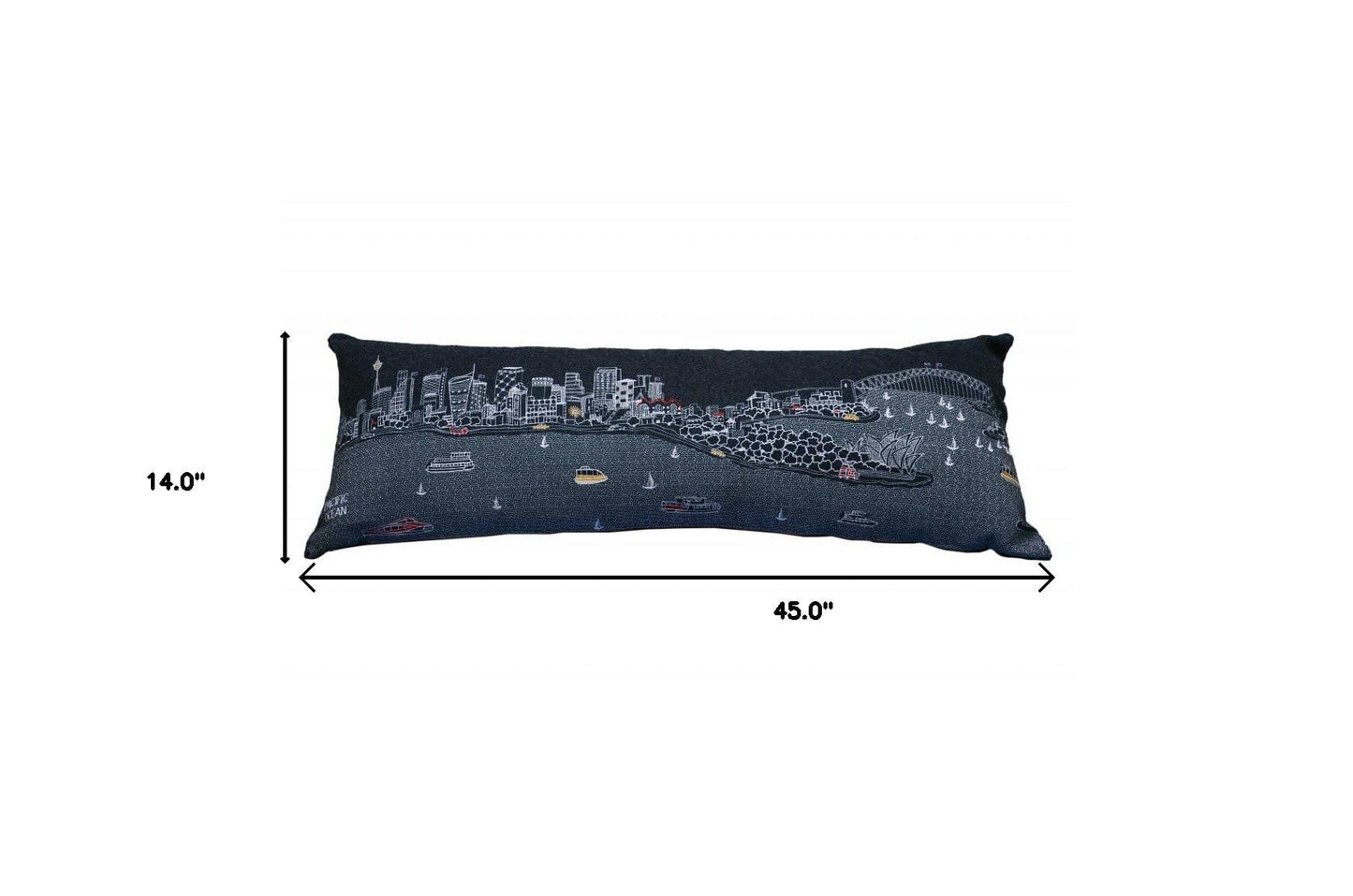 45" Black Sydney Nighttime Skyline Lumbar Decorative Pillow