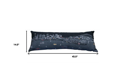 45" Black Sydney Nighttime Skyline Lumbar Decorative Pillow