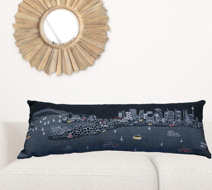 45" Black Sydney Nighttime Skyline Lumbar Decorative Pillow