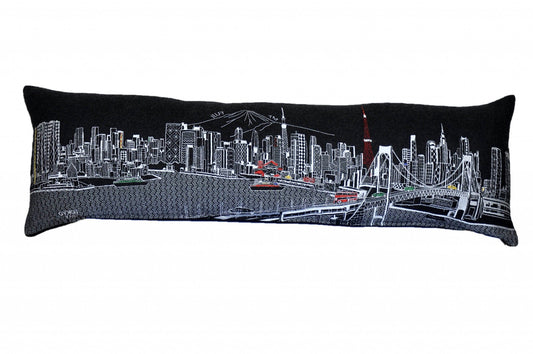45" Black Tokyo Nighttime Skyline Lumbar Decorative Pillow