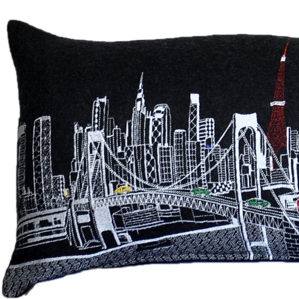 45" Black Tokyo Nighttime Skyline Lumbar Decorative Pillow
