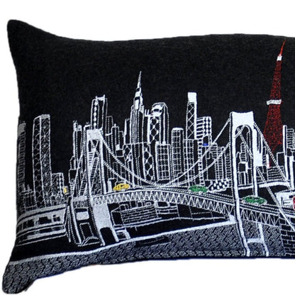 45" Black Tokyo Nighttime Skyline Lumbar Decorative Pillow