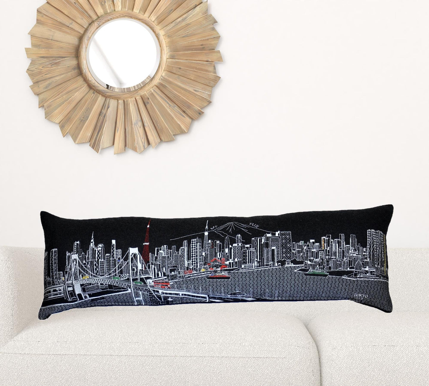 45" Black Tokyo Nighttime Skyline Lumbar Decorative Pillow