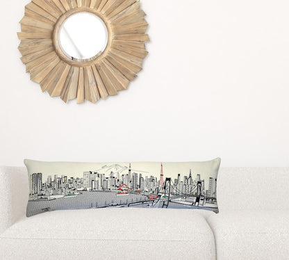 45" White Tokyo Daylight Skyline Lumbar Decorative Pillow
