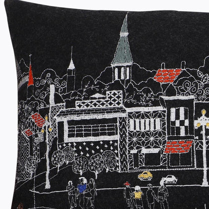 24" Black Annapolis Nighttime Skyline Lumbar Decorative Pillow