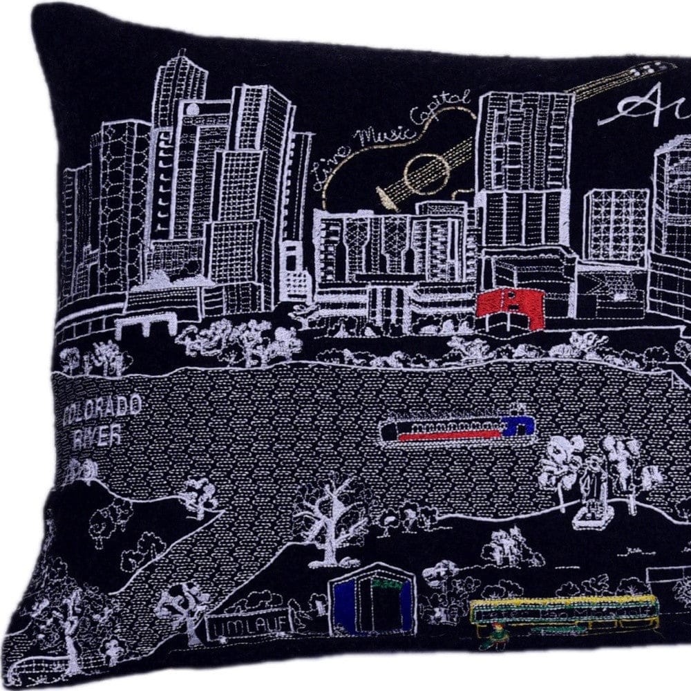 24" Black Atlanta Nighttime Skyline Lumbar Decorative Pillow