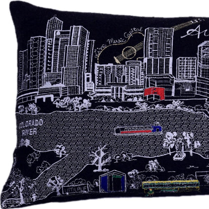24" Black Atlanta Nighttime Skyline Lumbar Decorative Pillow