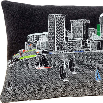 24" Black Austin Nighttime Skyline Lumbar Decorative Pillow