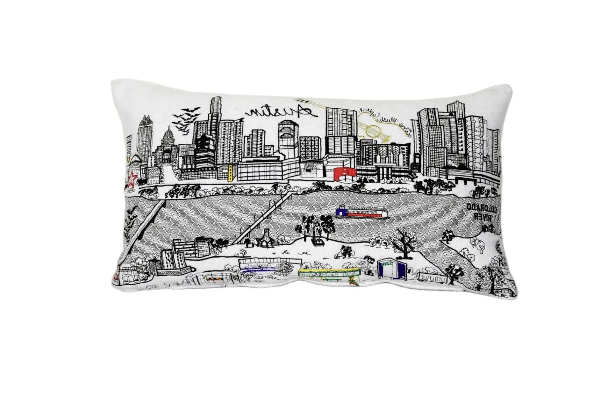 24" White Austin Daylight Skyline Lumbar Decorative Pillow