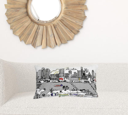 24" White Austin Daylight Skyline Lumbar Decorative Pillow