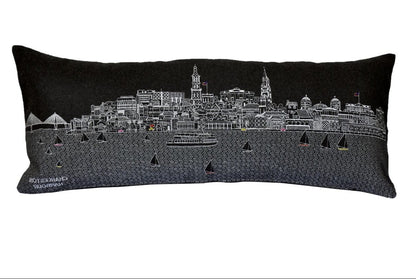 24" Black Charleston Nighttime Skyline Lumbar Decorative Pillow