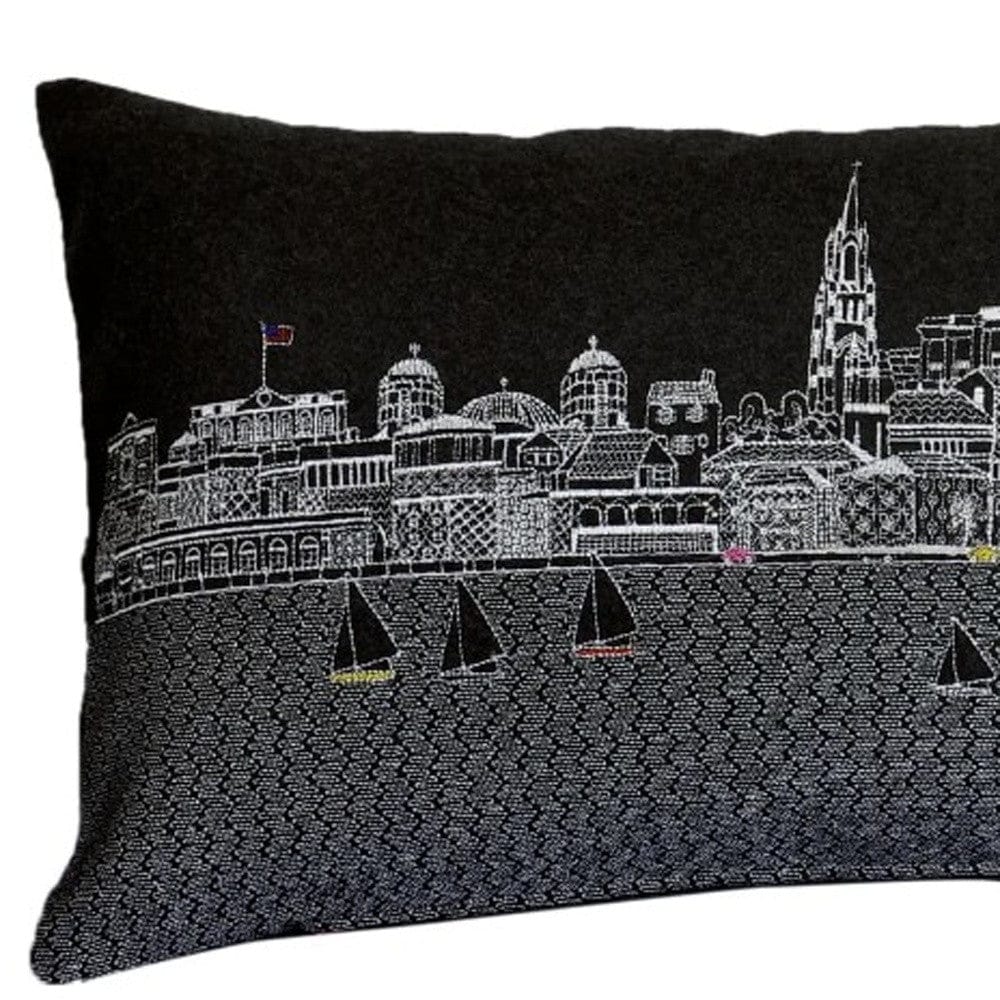 24" Black Charleston Nighttime Skyline Lumbar Decorative Pillow