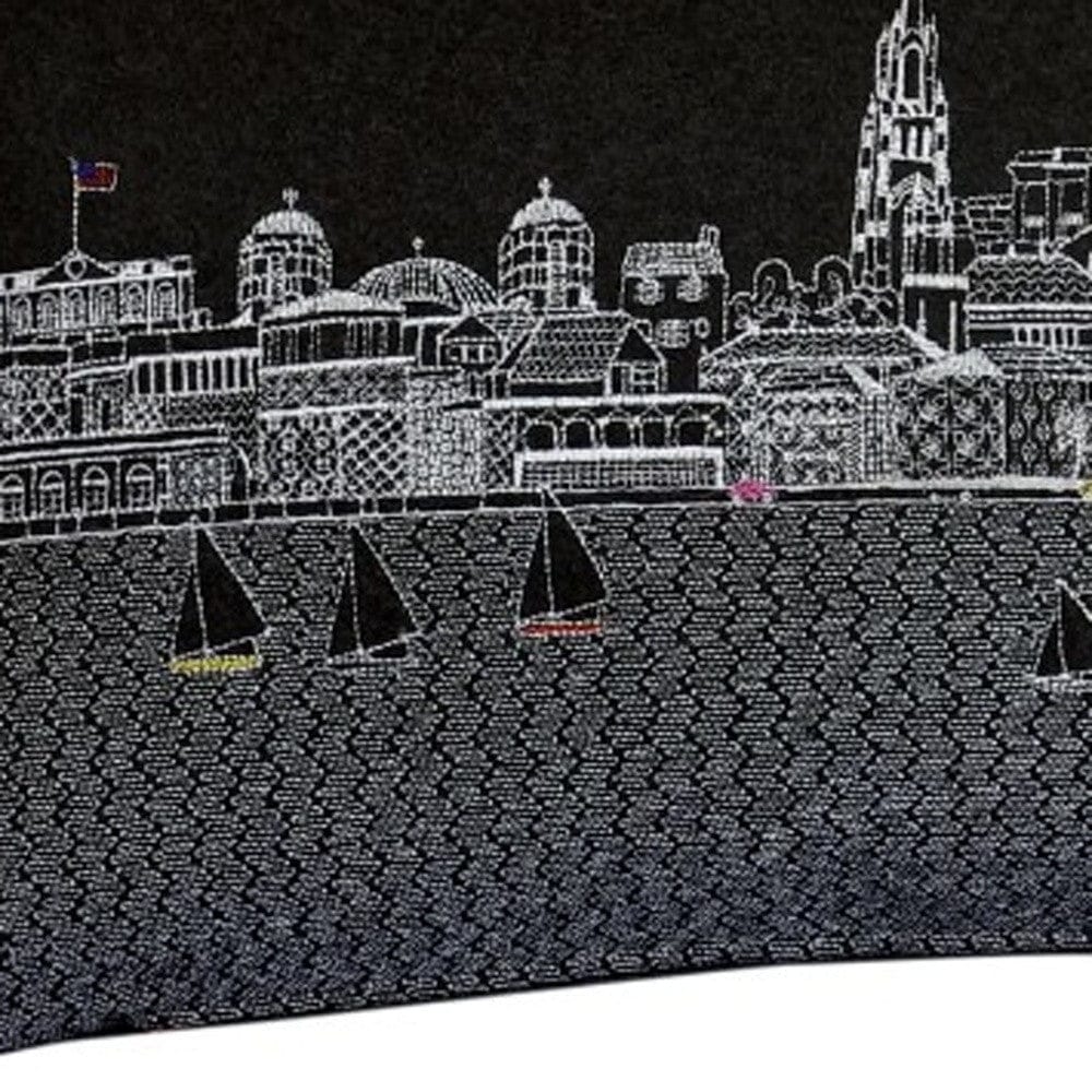 24" Black Charleston Nighttime Skyline Lumbar Decorative Pillow