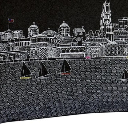 24" Black Charleston Nighttime Skyline Lumbar Decorative Pillow