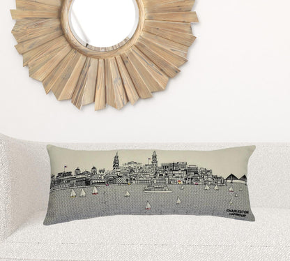 24" White Charleston Daylight Skyline Lumbar Decorative Pillow