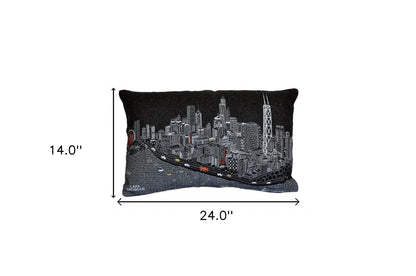 24" Black Chicago Nighttime Skyline Lumbar Decorative Pillow