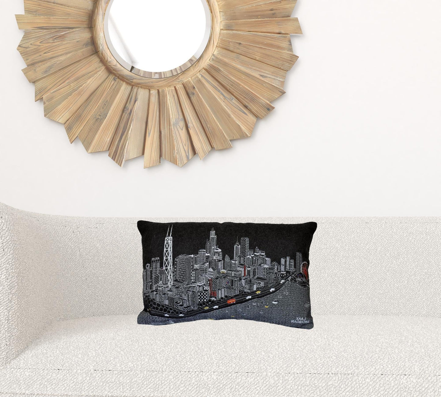 24" Black Chicago Nighttime Skyline Lumbar Decorative Pillow