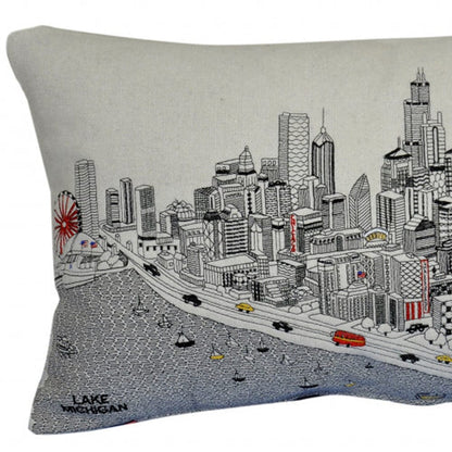 24" White Chicago Daylight Skyline Lumbar Decorative Pillow